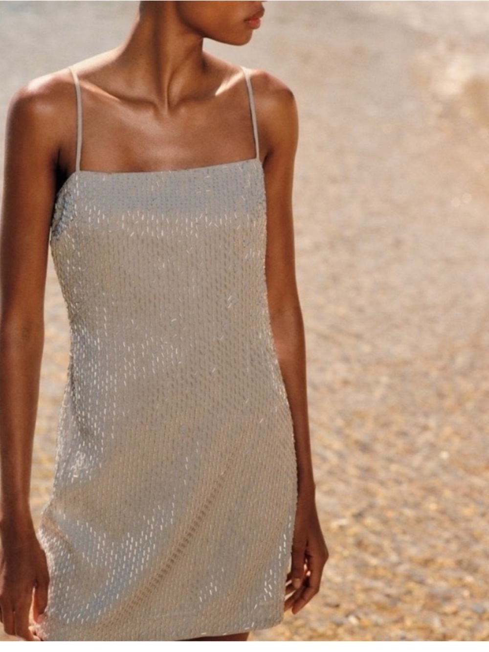 Zara NWT Silver Beaded Mini Dress - Picture 1 of 11